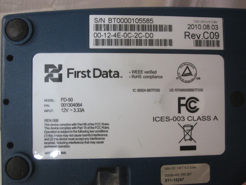 First Data FD-50 Credit Card Processing Terminal - No Power Adapter