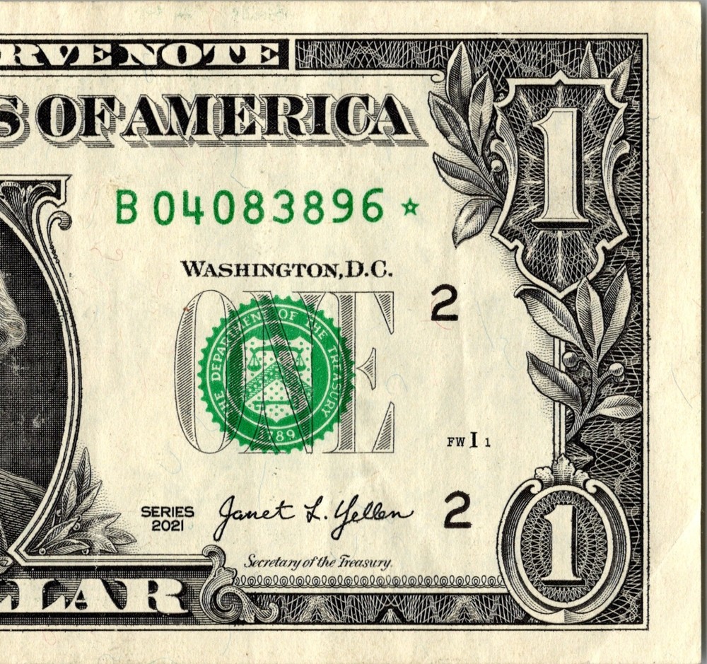 2021 B Star Note One Dollar Bill Regular Run Pack Note