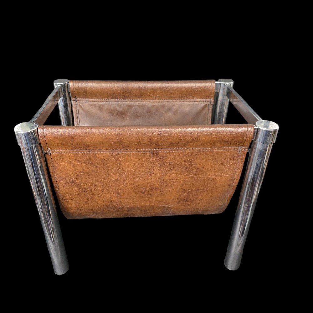 Milo Baughman Style Magazine Rack Chrome