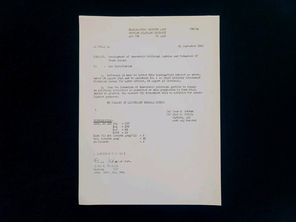 1945 Germany WWII US Army War Intelligence Document Development Political Party