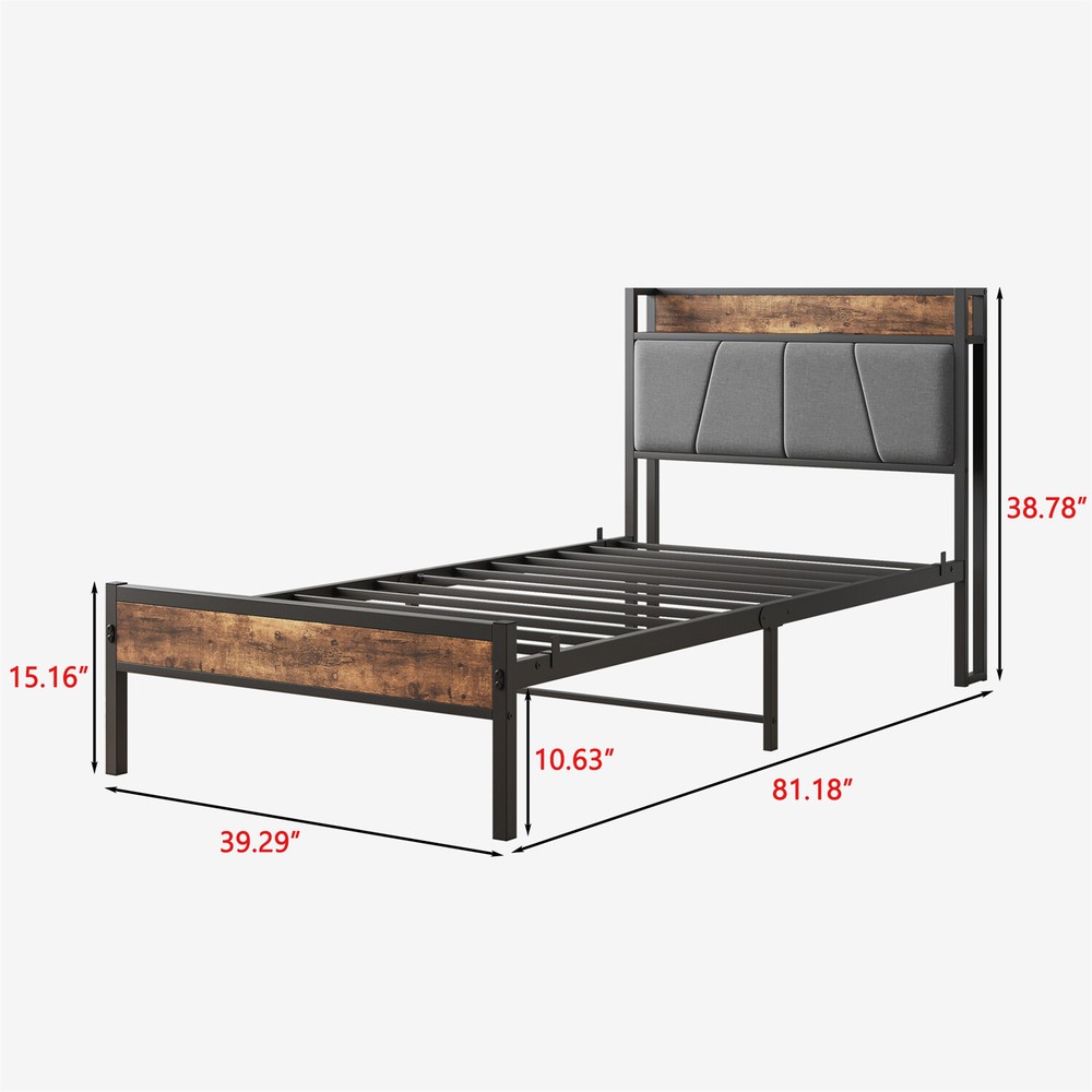 Twin/Full/Queen Size Bed Frame Metal Platform Bed Frame w/ Storage Headboard US