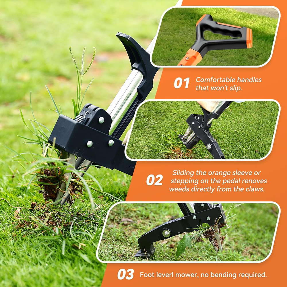 Weed Puller Tool,Detachable Stand up Weed Puller with Long Handle,3-Claw Steel H