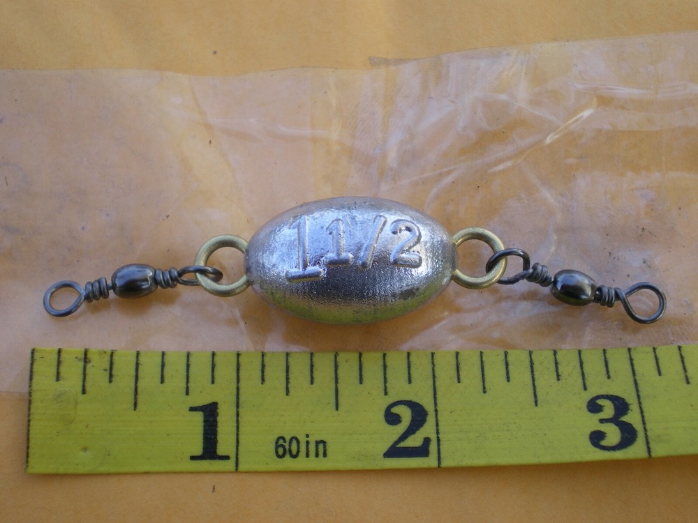 24 PCS #5 BLACK SWIVEL INLINE EGG SINKER W/#2 EYE 1,1-1/2,2, OZ. 8 EA."STRIPER"