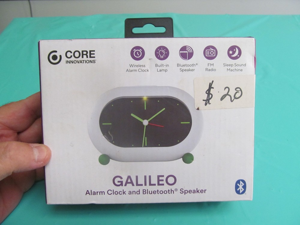 Core Innovations Alarm Clock White Galileo Bluetooth Speaker NEW