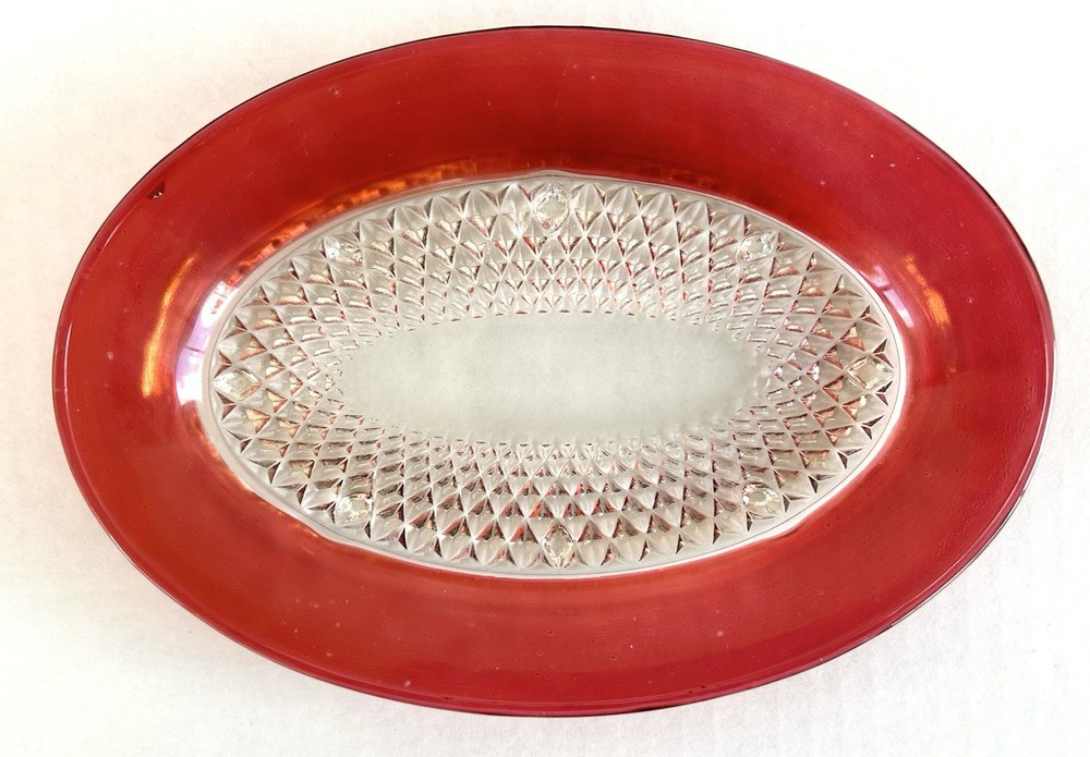 Indiana Glass Diamond Point Ruby Flash Butter Dish With Lid