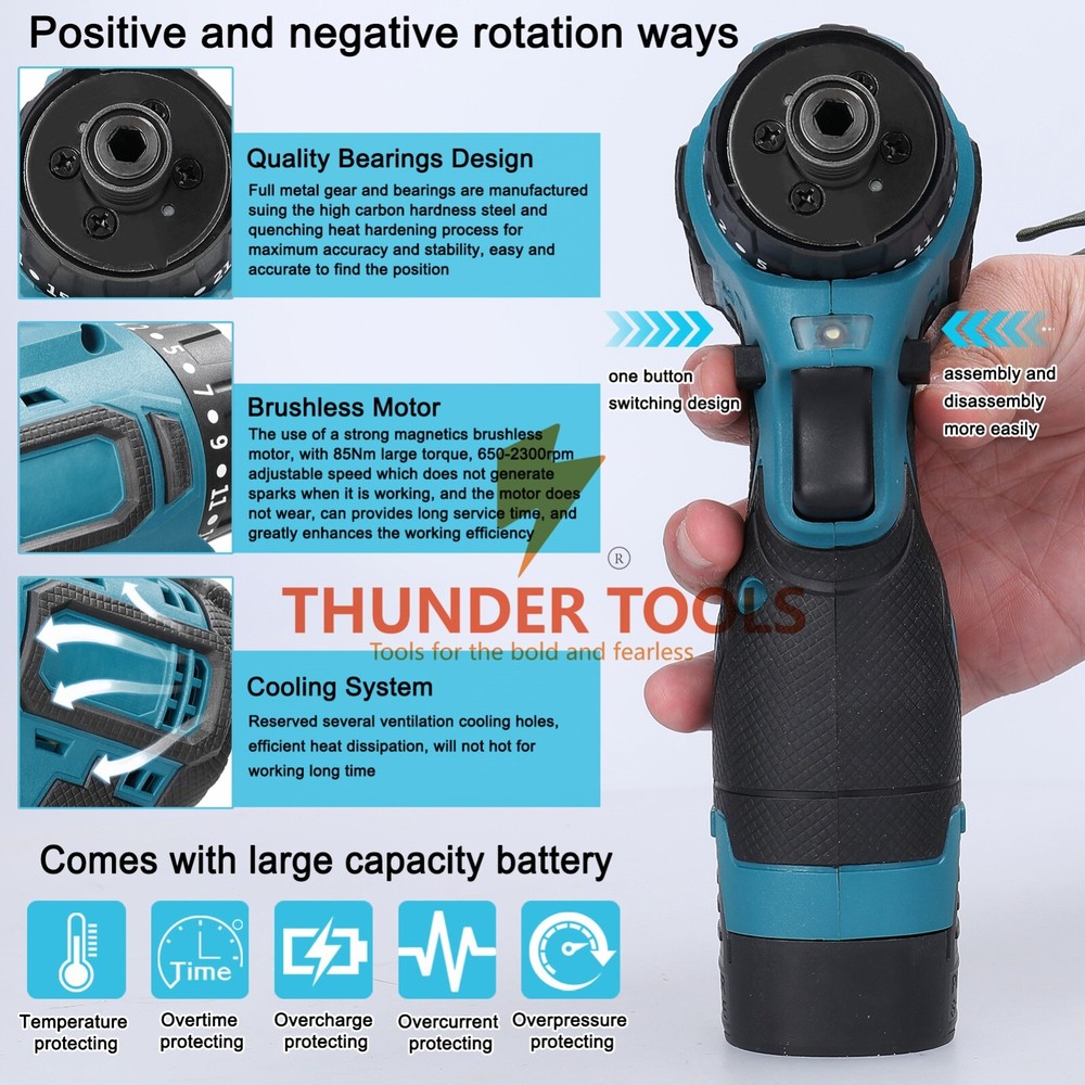18V Lithium Screwdriver Torque Adjustable 2 Speed Control Modes 1 battery