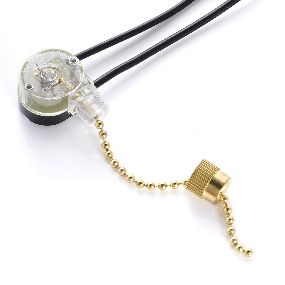 3 Pack Two-Wire Ceiling Fan Light Switch Pull Chain Control (Brass)