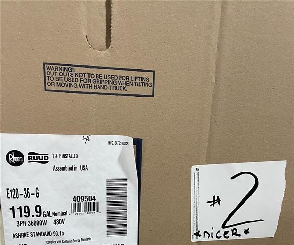 RHEEM 120 Gallon 36KW 480V 3-PH Commercial Electric Water Heater E120-36-G #2