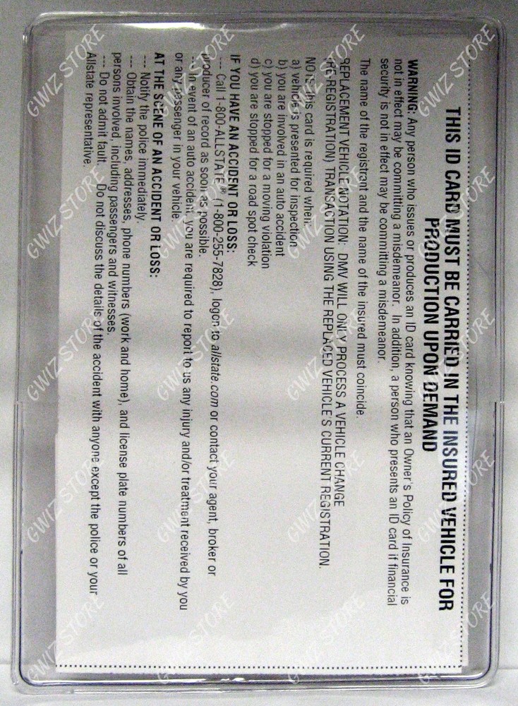 Auto Insurance Registration ID Card Holders Clear-Plastic Front Double Pocket