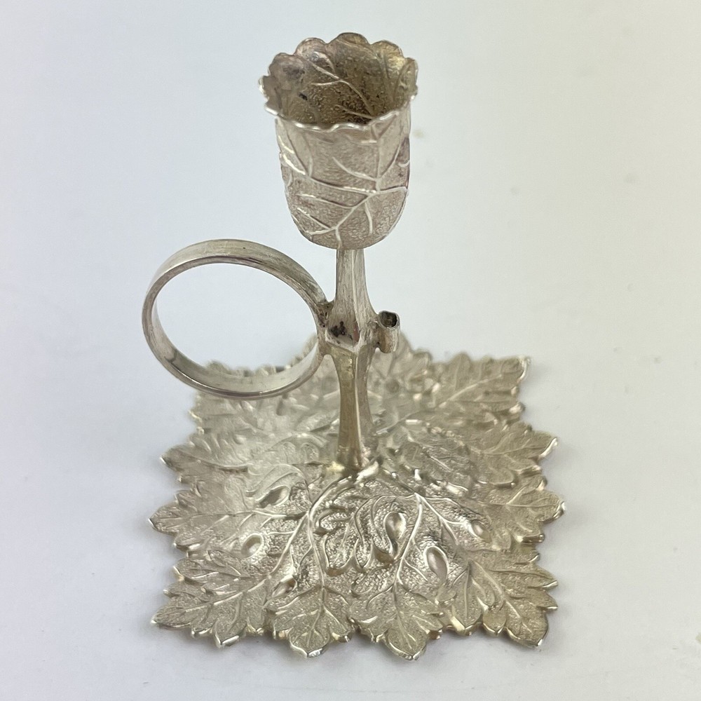 Antique Solid Silver Miniature Chamberstick Foliate Decor Joseph Willmore 1843