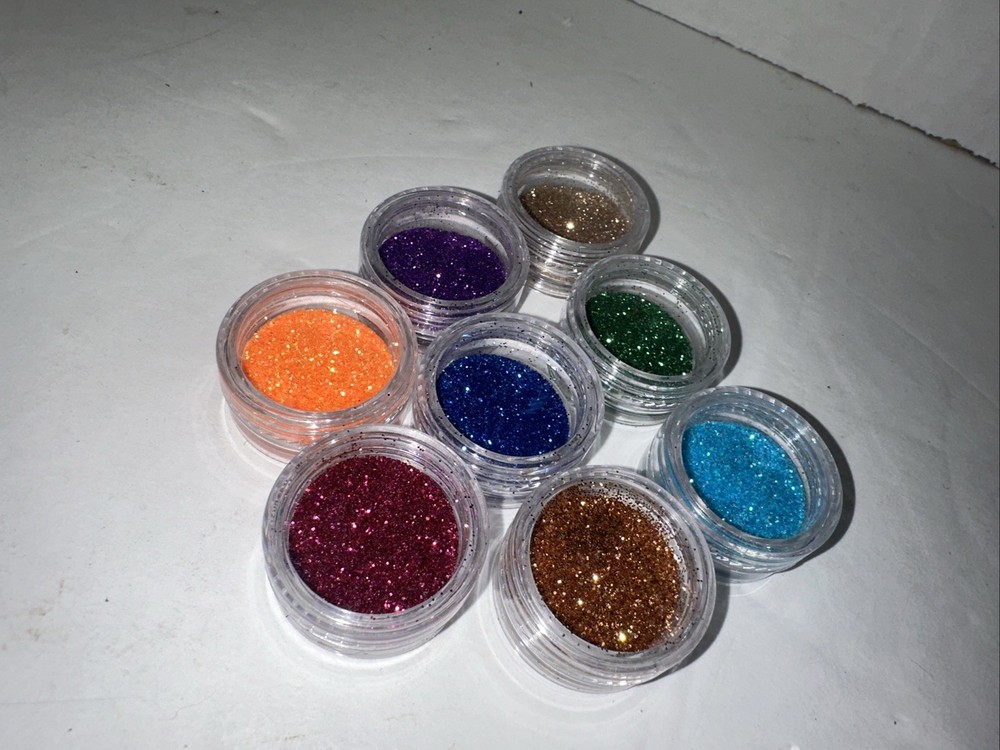 Set Of 8 Glitter Pots For Crafting Open/Used