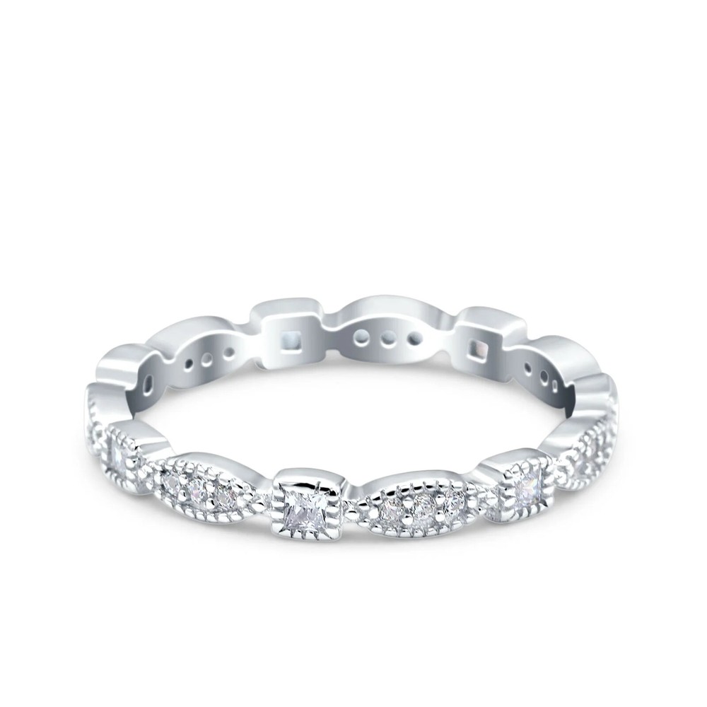 Full Eternity Stackable Band Wedding Round Ring CZ 925 Sterling Silver 3mm