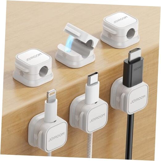 6 Pack Magnetic Cable Clips [Cable Smooth Adjustable] Cord Holder, Under White