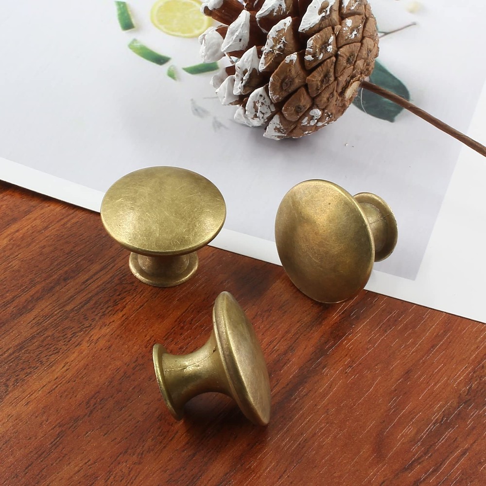 8Pcs Antique Brass Kitchen Cabinet Knobs Handle Pulls, 30mm Vintage Round Dra...
