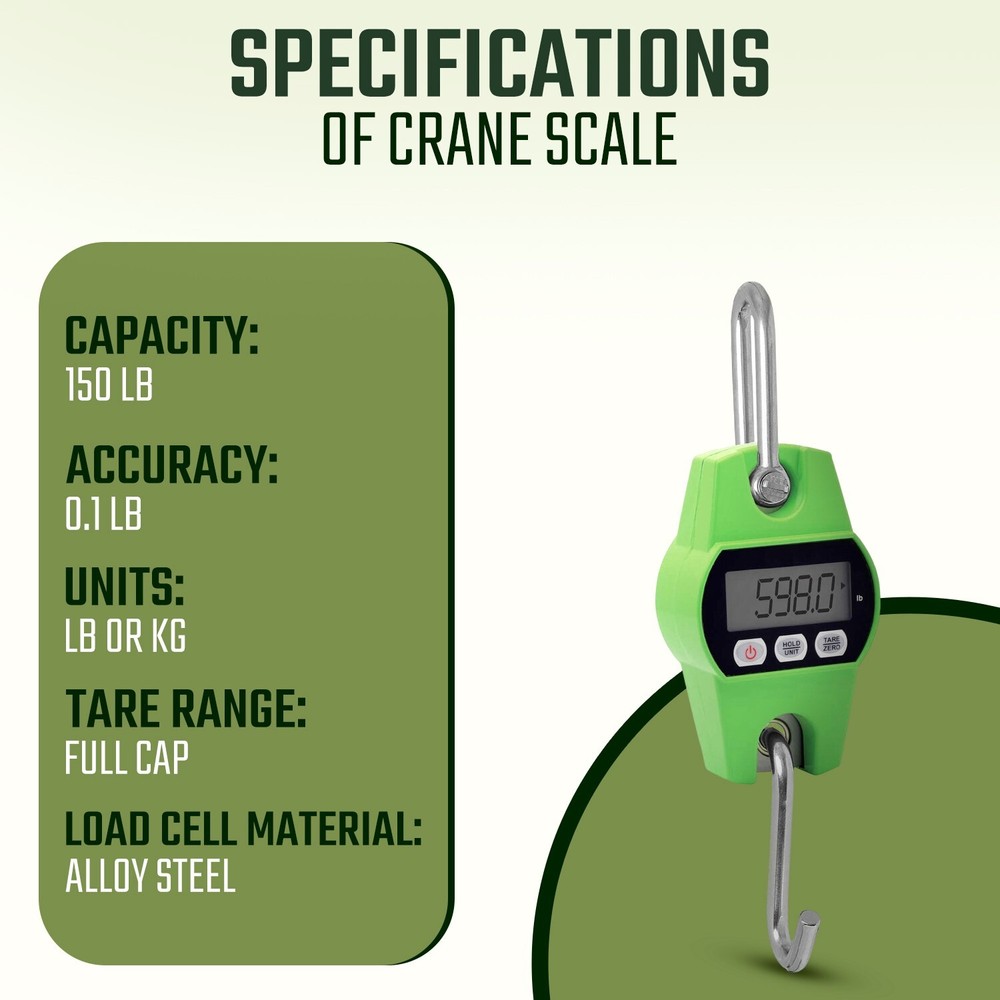 Portable Easy to Use 150 lb Digital Crane Scale LCD Display with Hooks