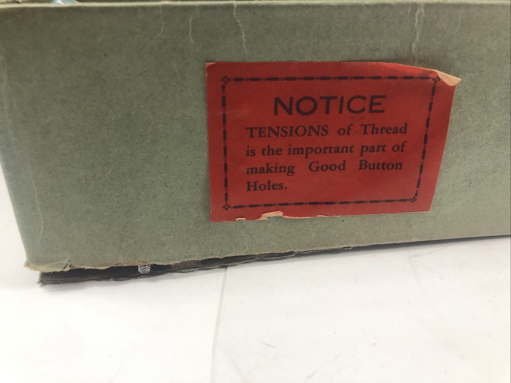 FAMOUS BUTTONHOLE WORKER ORIGINAL BOX With Instructions & Chisel Handle