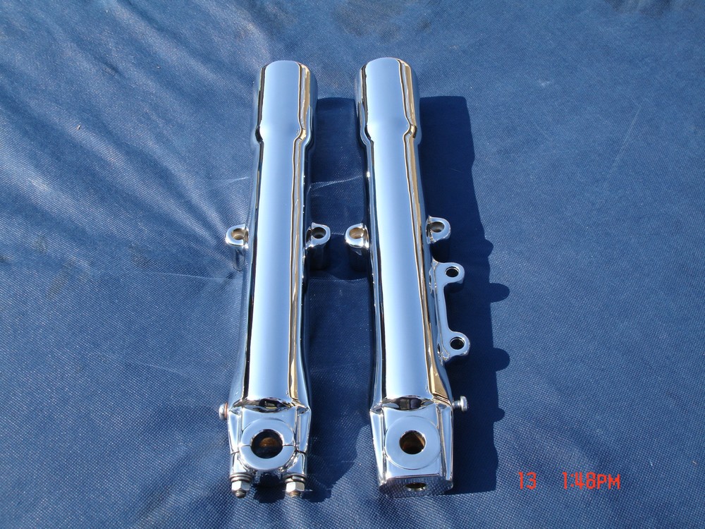 07-10 Chrome Harley Fork Legs Sliders Heritage Deluxe 45500014 Exchange Program