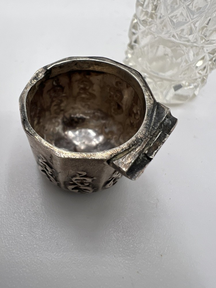 English Sterling Silver Mounted Top Perfume Bottle As Is