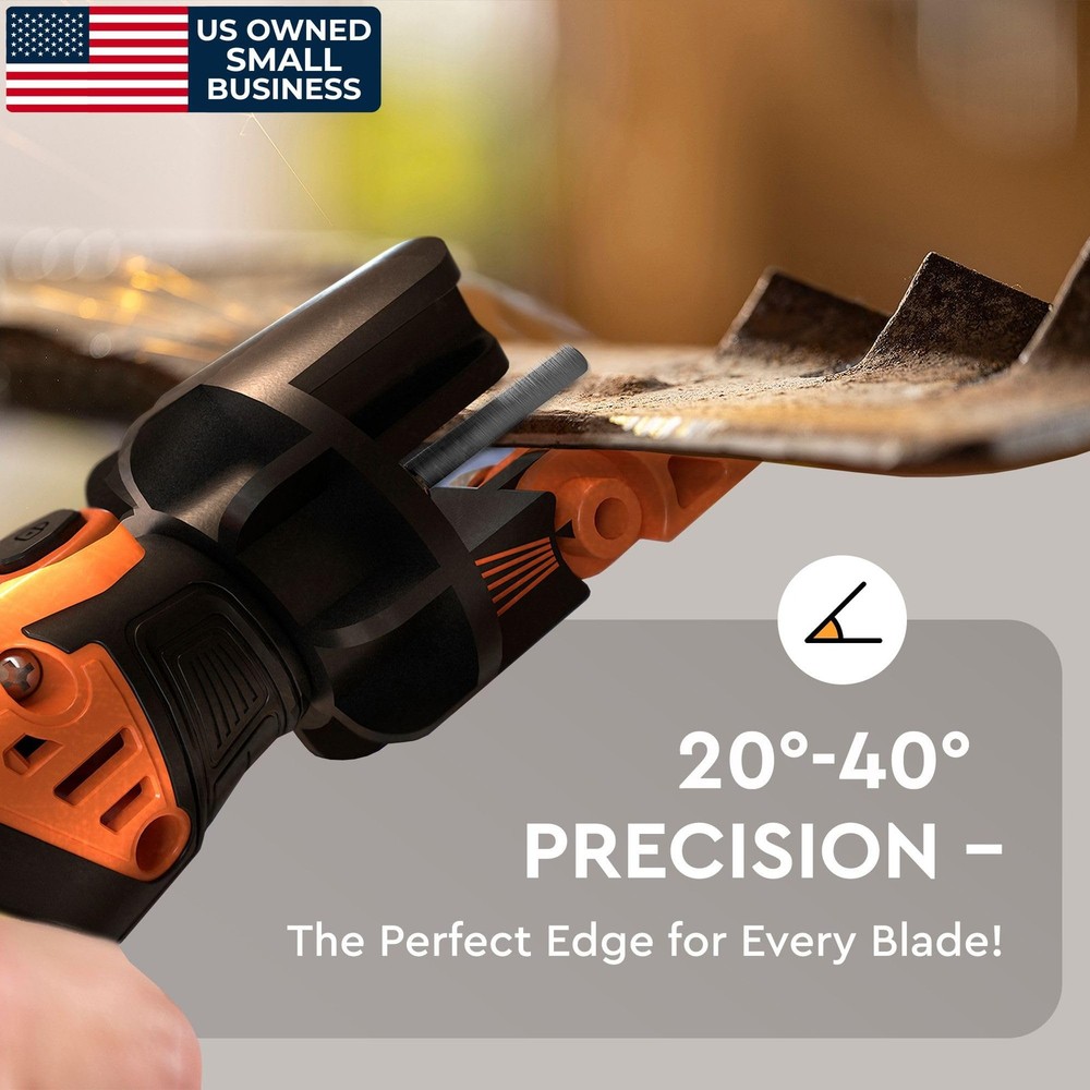 Sharp Pebble Cordless Lawn Mower Blade Sharpener – Adjustable Black/Orange