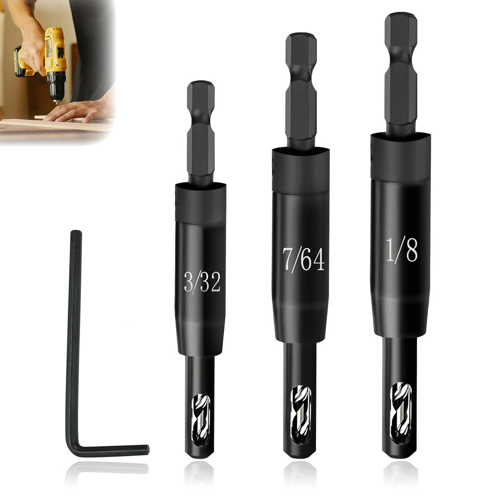 2025 Upgraded Self Centering Drill Bit Set VIX Bits, CC2430 3/32" 7/64" 1/8" Cen