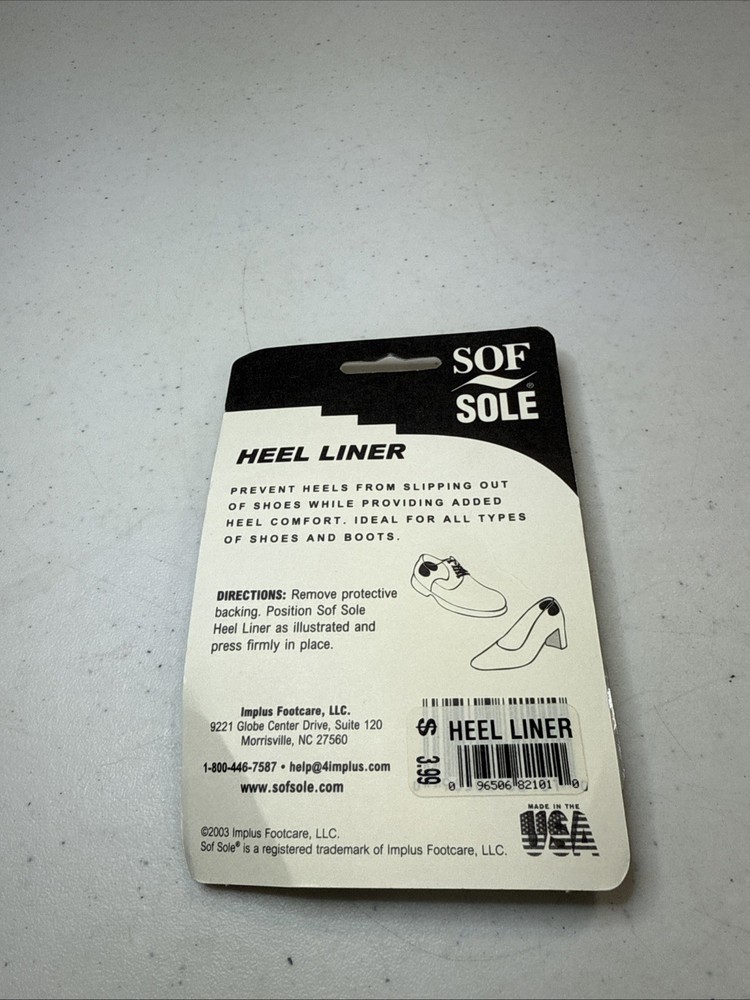 2 Pair Sof Sole Heel Liner One Size Tan NIB