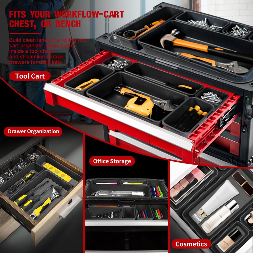 【48PCS & 5 Sizes】 Tool Box Organizer Tray, Toolbox Drawer Organizer with Non-...