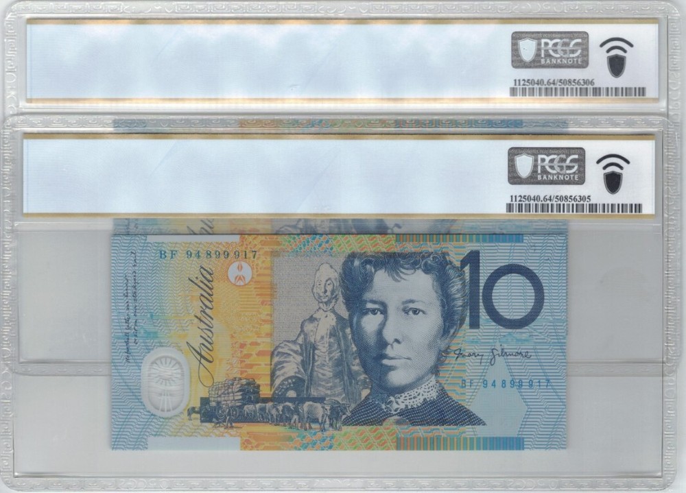Consecutive Pair 1994 GREY DOBELL Fraser Evans $10 Notes PCGS Ch.UNC 64 PPQ #...