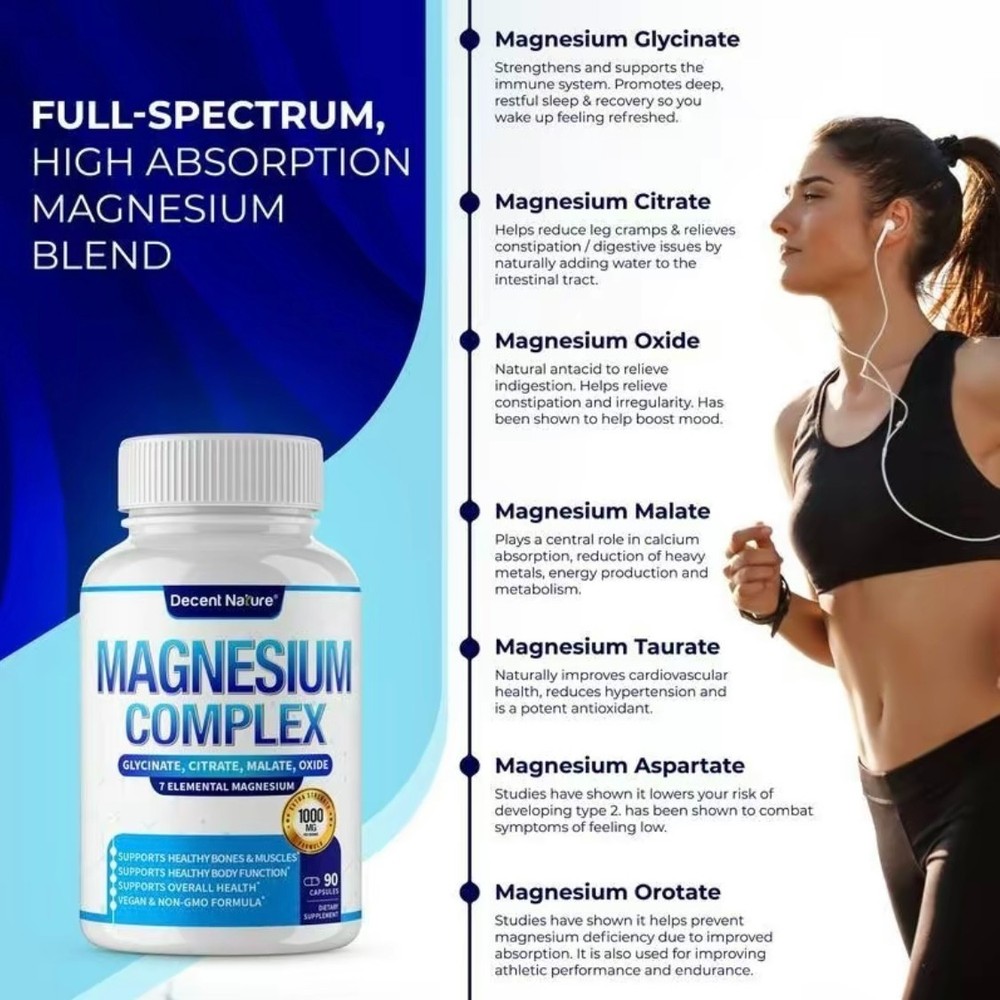 Decent Nature Magnesium Complex1000mg-7Elemental Magnesium Capsules