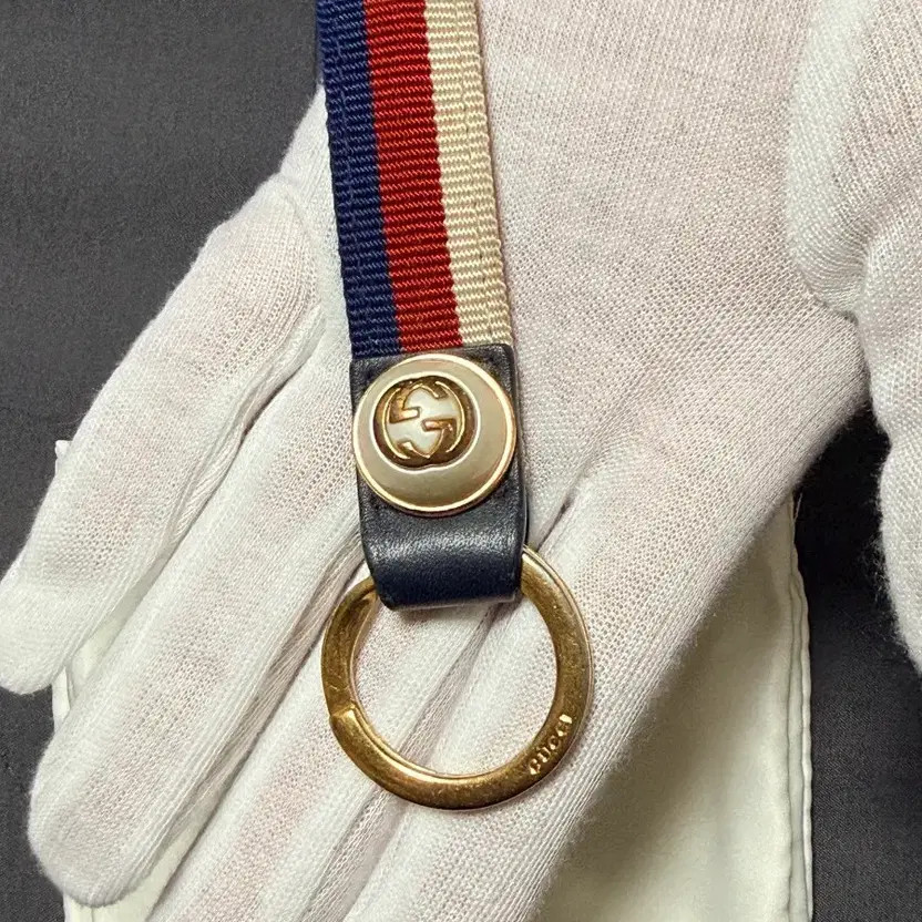 Gucci GG Web Keyring - Authentic (Navy/Red/Ivory)