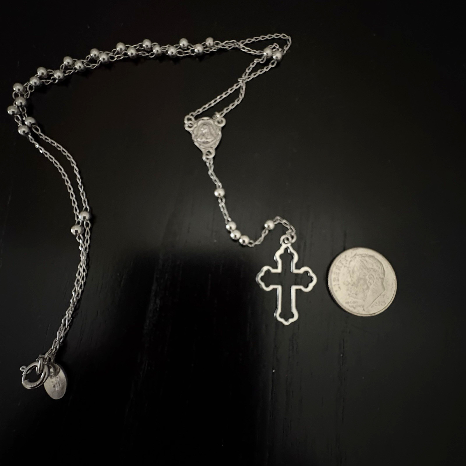 ATI Mexico 925 Sterling Silver Rosary Necklace 12" Guadalupe Medal