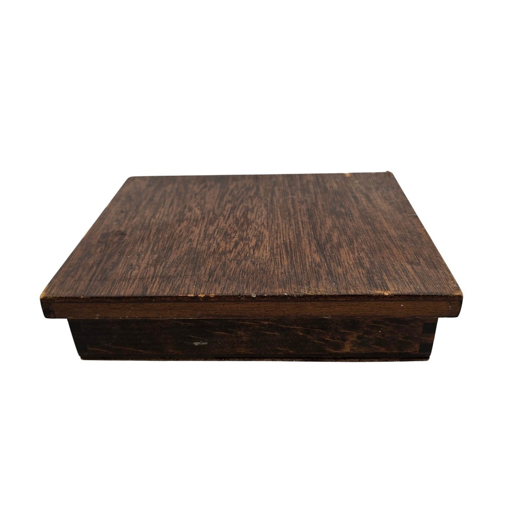 Vintage Wooden Keepsake Box Lid Dark Brown Rectangular Storage Chest