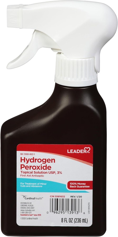 LEADER Hydrogen Peroxide 3% Topical Solution, First Aid 8 Fl Oz (Pack of 1)