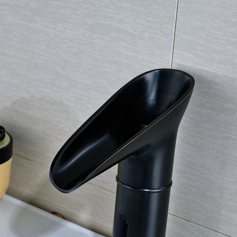 Black Bathroom Basin Faucet LED Automatic Sensor Waterfall Spout Touchless Mixer