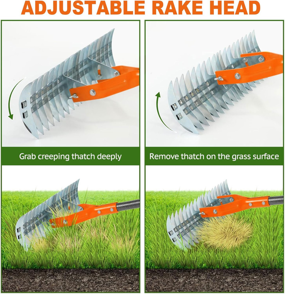 Thatch Rake,15" Lawn Dethatcher Rakes,Dead Grass Remover,Manual Dethatching Rake