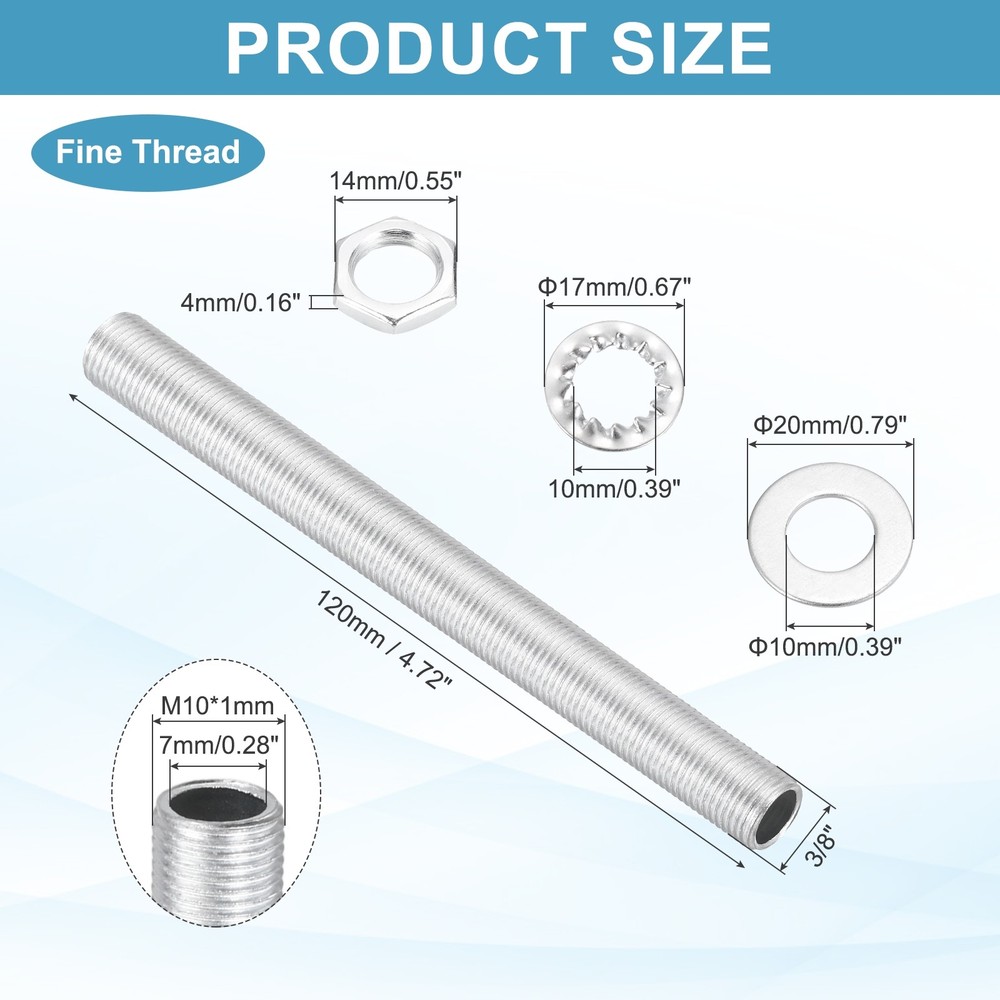 70Pcs 4.7" M10 Lamp Pipe Kit with Lock Nuts Washers for Assembly, Silver