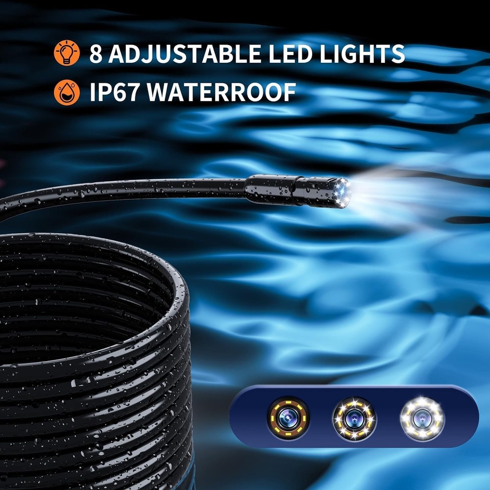 Endoscope Camera with Light, Borescope Camera with 4.3" IPS Screen, 1920P HD wit