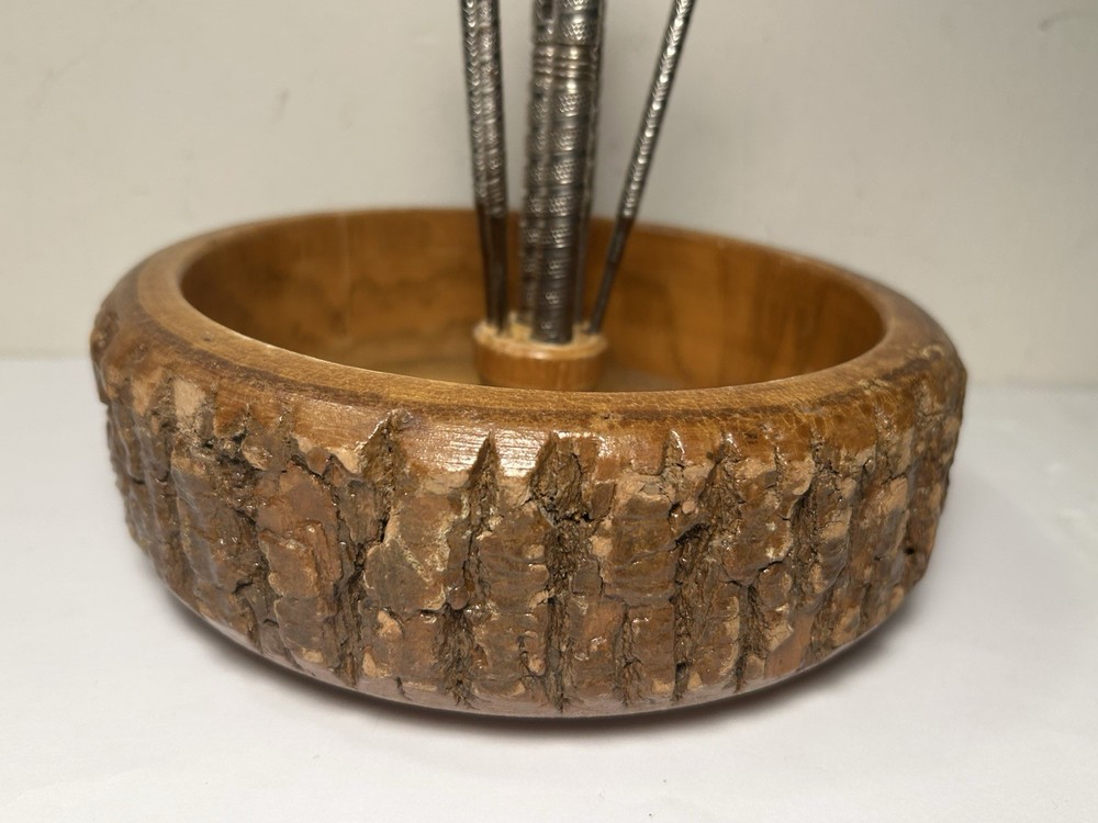 Vintage Nut Bowl With Live Edge Includes Nut Cracker & 2 Picks Eagle Accent