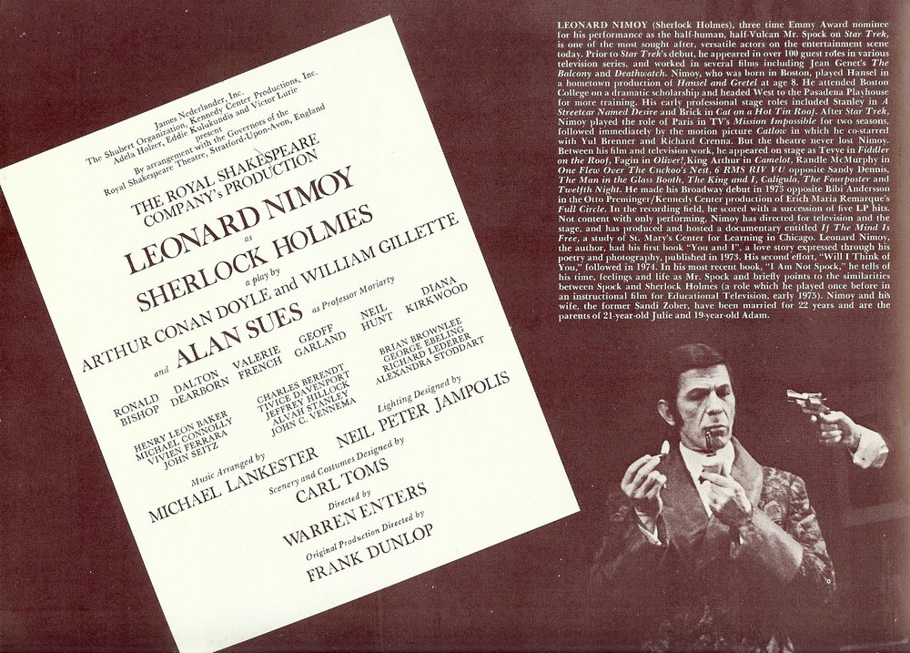 Leonard Nimoy "SHERLOCK HOLMES" Alan Sues / William Gillette 1976 Tour Program