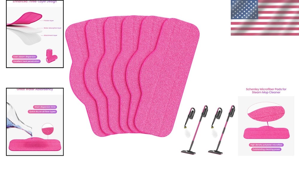 6-Pack Microfiber Cleaning Pads - Compatible with Top Steam Mops