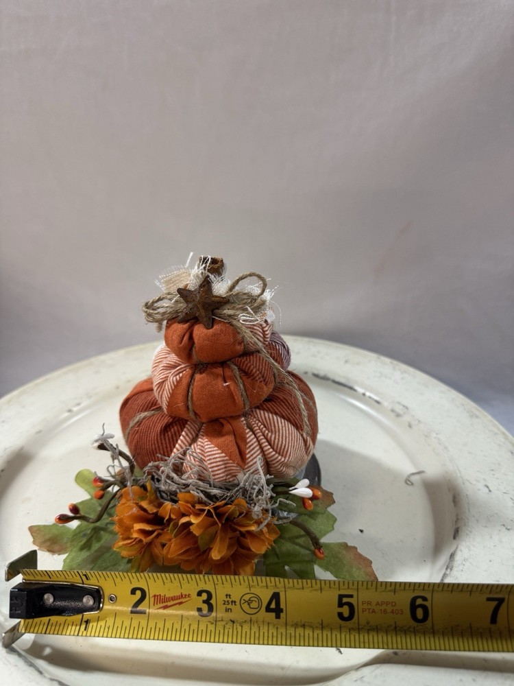 Handcrafted Primitive Fall Stuffed Stacking Pumpkin Shelf Sitter Round Base