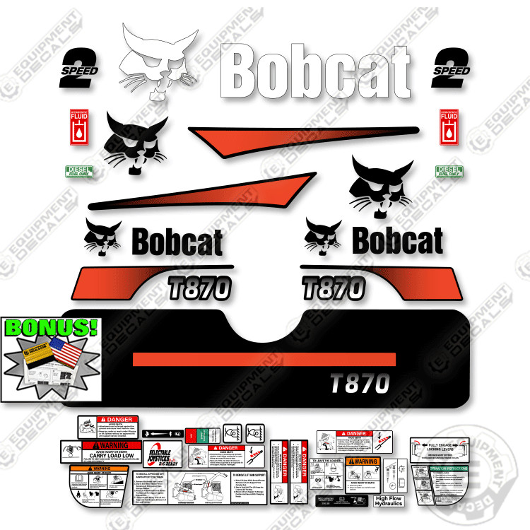 Fits Bobcat T870 Compact Track Loader Decal Kit (Curved Stripes)
