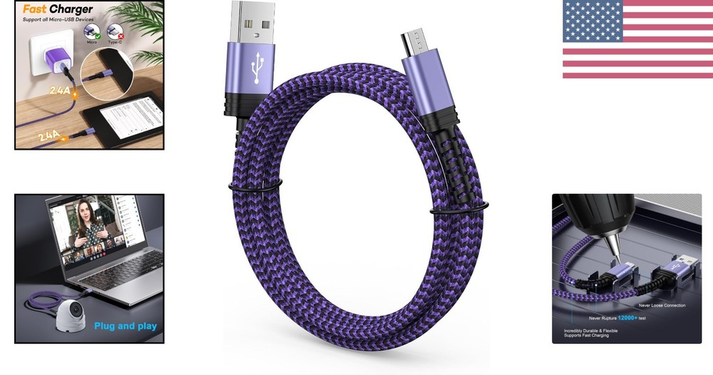 Durable 6FT Amazon Kindle Cable - Fast Charge Micro USB for PS4 Controllers