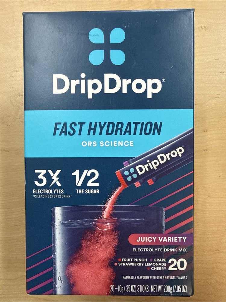 Drip drop Fast Hydration 20 Pack Fruit Punch, Strawberry Lemonade, Cherry, Grape