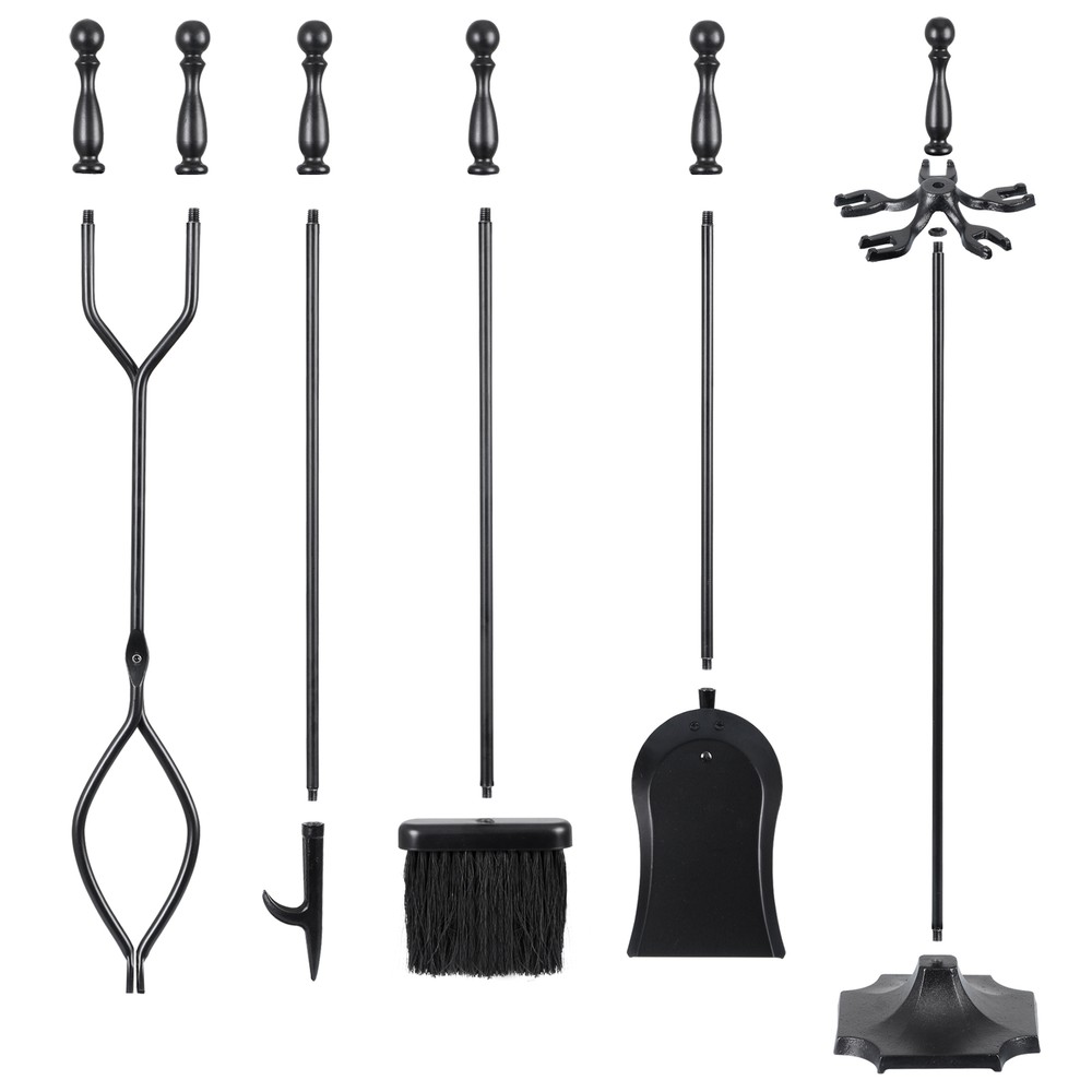 5 Pieces Fireplace Tools Sets Wrought Iron Firewood Kit w/ Handle Durable Tools