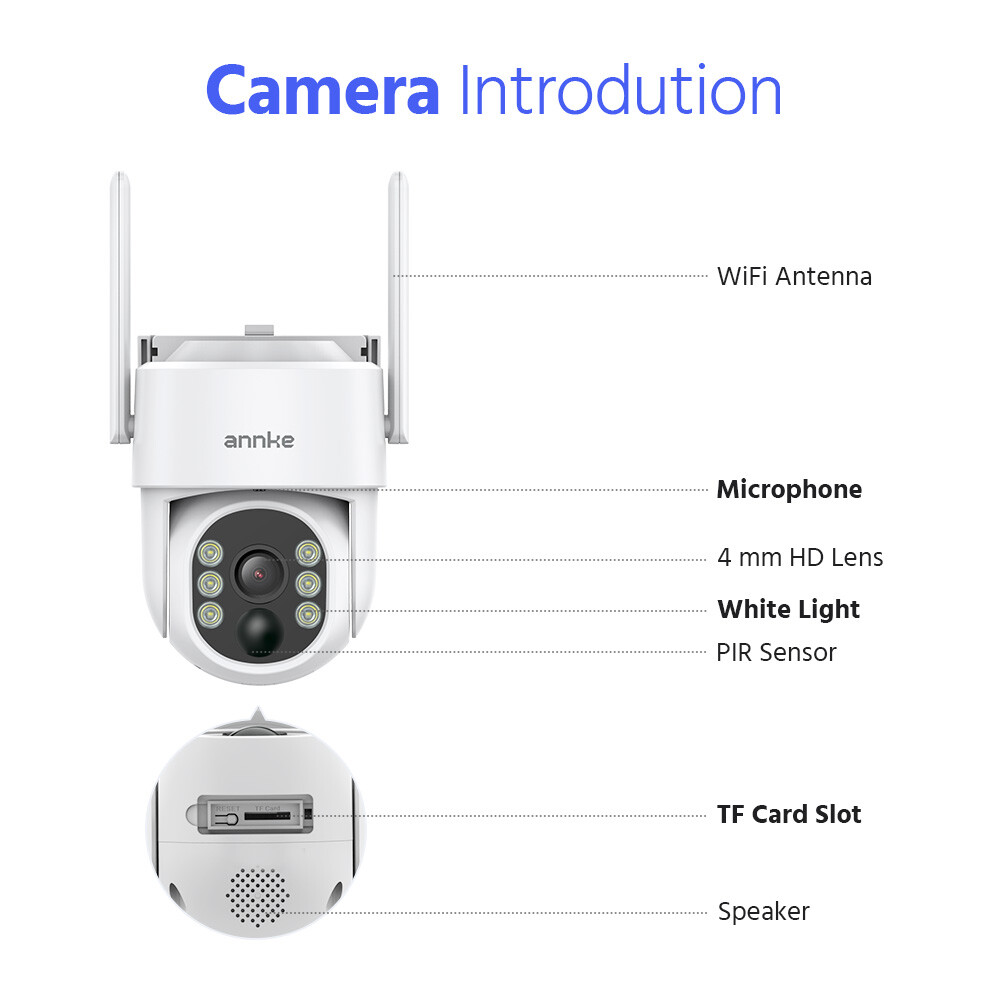 ANNKE HD 4MP PT Wireless PIR Security Camera System Solar Powered Two Way Audio