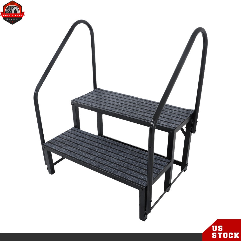 660 lbs Load Capacity For Trailers 2 Step RV Steps with 2 Handrails w/Step Mat