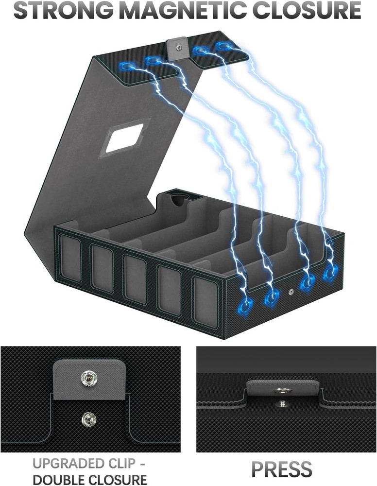 Trading Card Storage Box , 5-Row Card Case with Commander Display & Portable Han