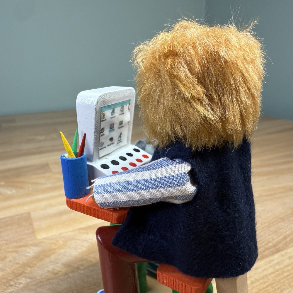 VTG ZUBER Wood Nutcracker MAN COMPUTER Work From Home 317/5000 Signed 5” Mouse