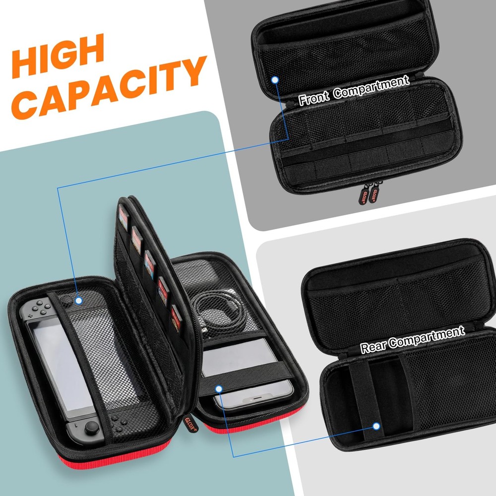Double-Layer Hard Carrying Case Electronics Organizer - Multi-Pocket Zipper T...