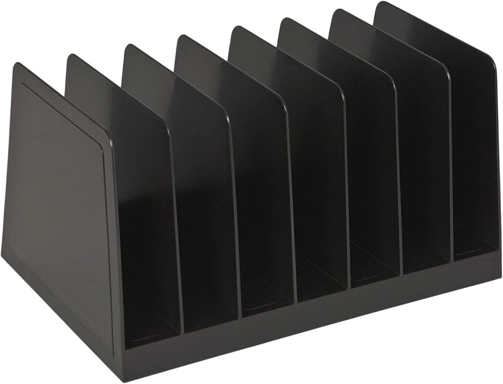Desktop File Organizer Black Plastic 7 Compartments Vertical Desk Sorter